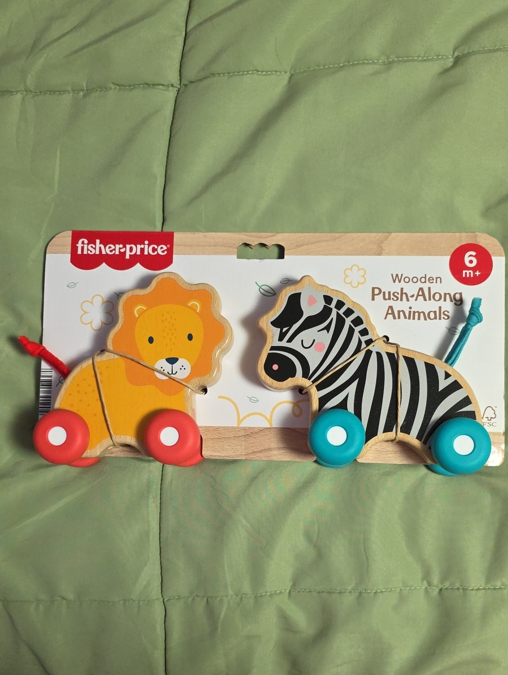 Fisher-Price Wooden Push Along Animals, Lion & Zebra Toy Vehicles for Infants